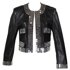 MOSCHINO Leather Moto Jacket with Disco Mirror Appliqués