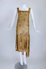 1920s Tiered Marigold Floral French Lamé Cocktail Dress