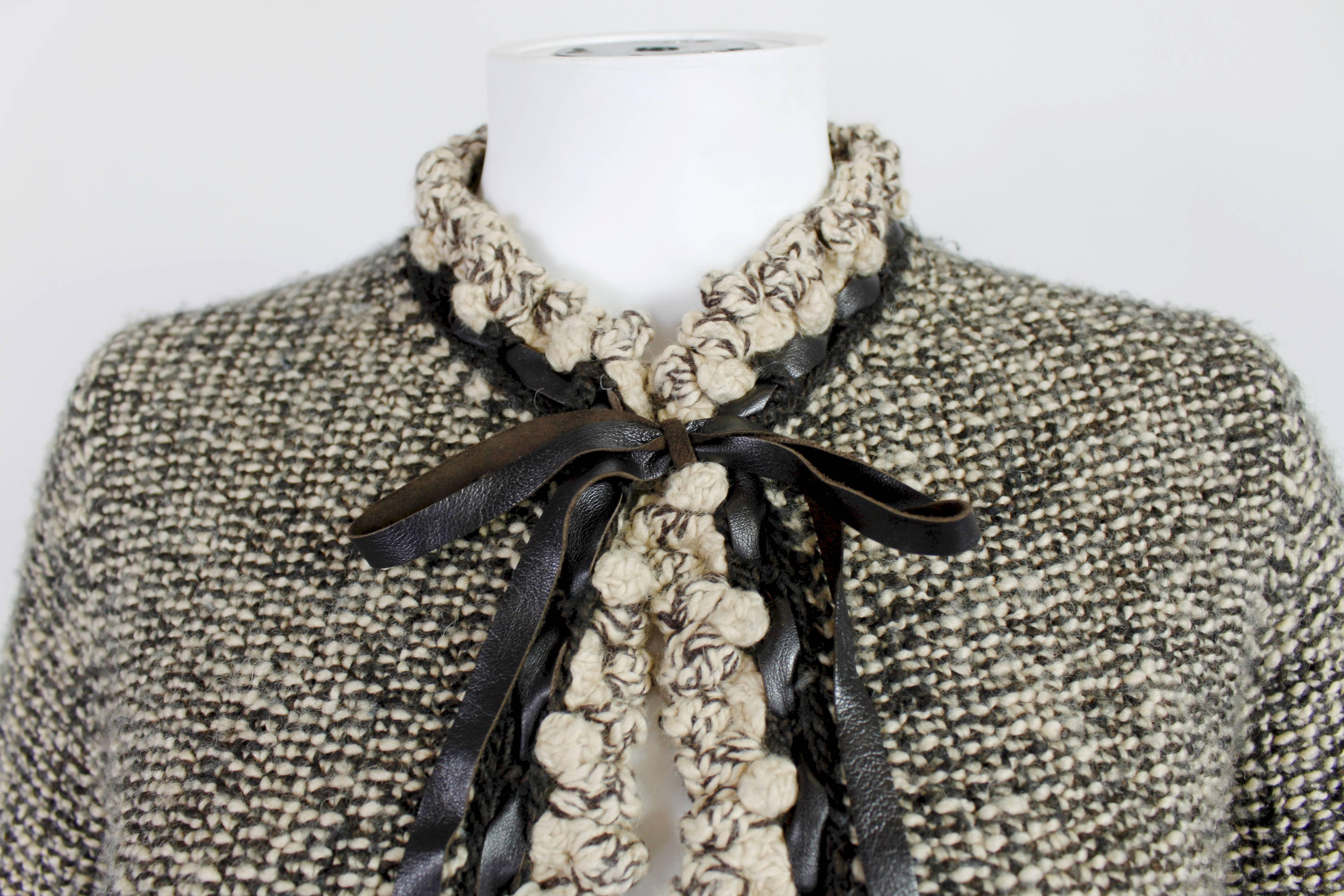 1990s CHANEL Wool and Camel Hair Cardigan with Braided Leather Detail 1