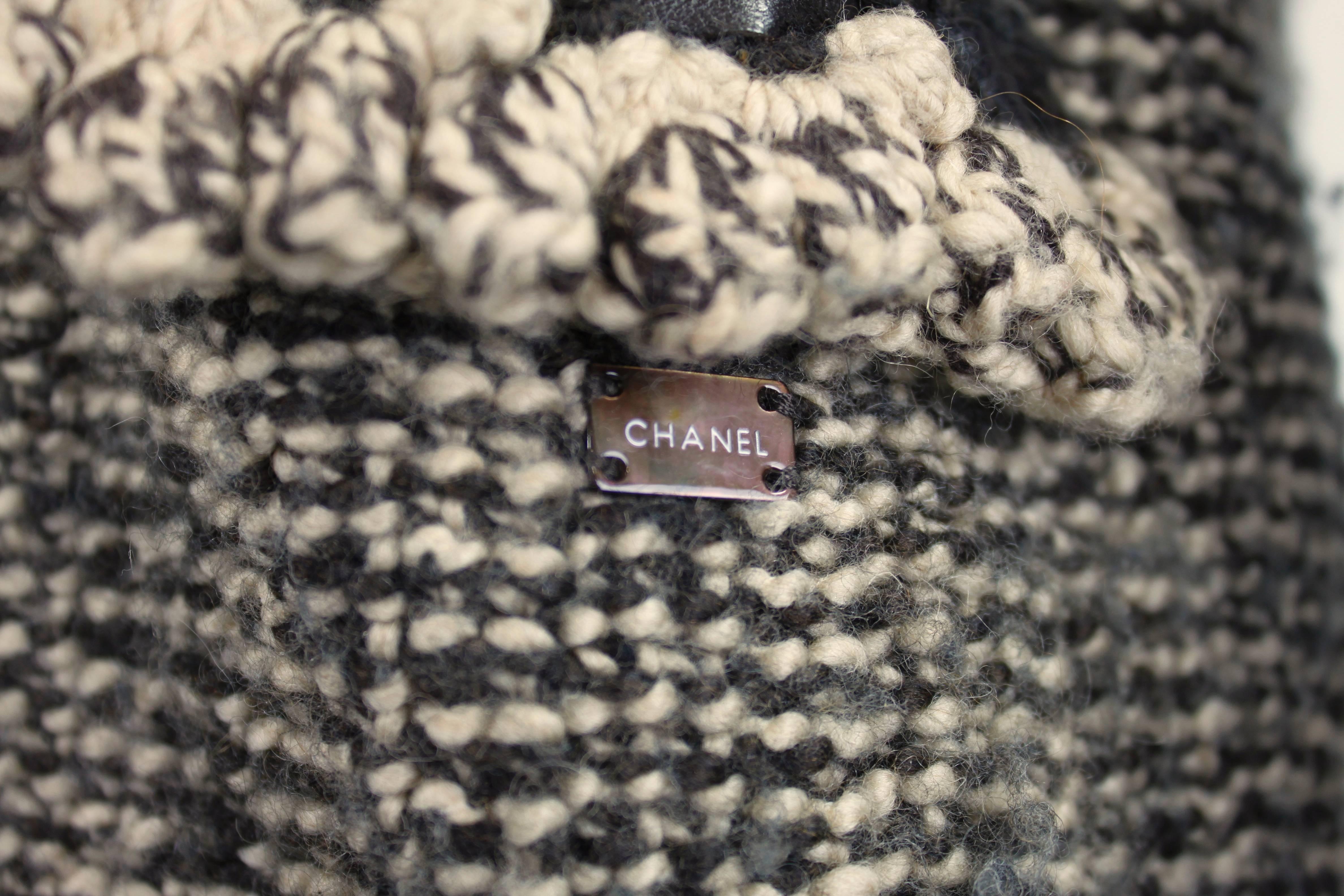 1990s CHANEL Wool and Camel Hair Cardigan with Braided Leather Detail 4
