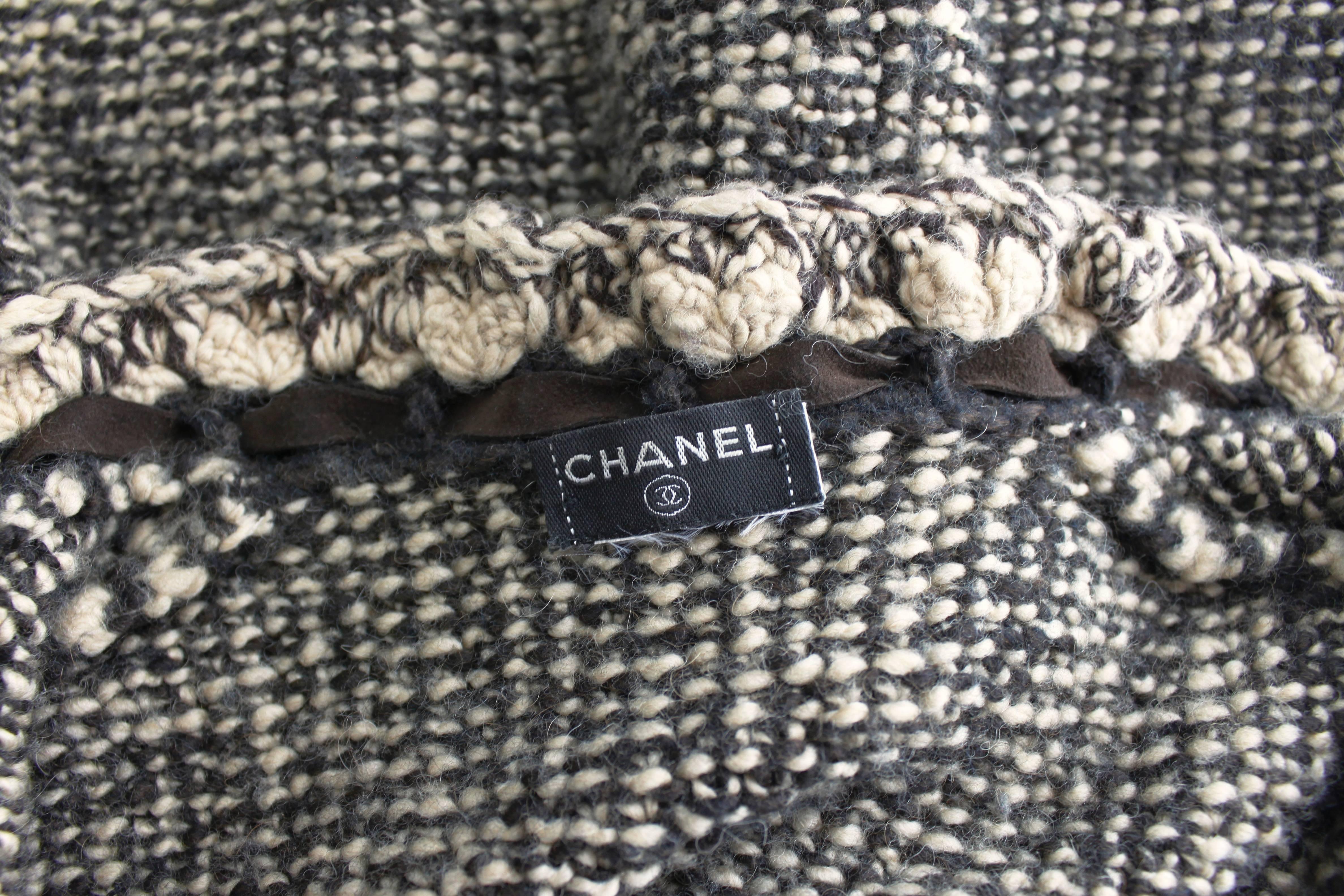 1990s CHANEL Wool and Camel Hair Cardigan with Braided Leather Detail 5