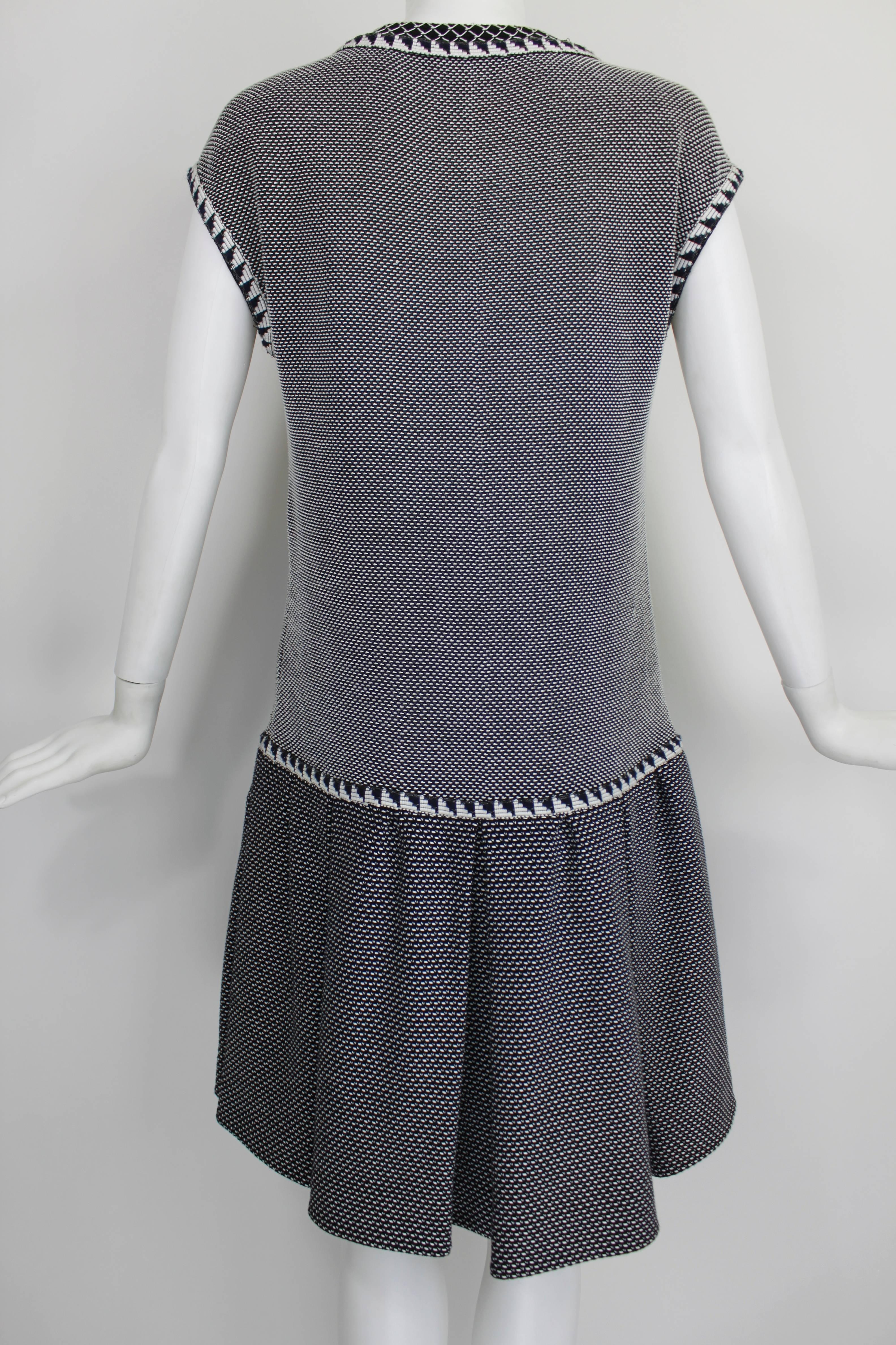 1990s CHANEL Graphic Knit Drop Waisted Pleated Dress 1