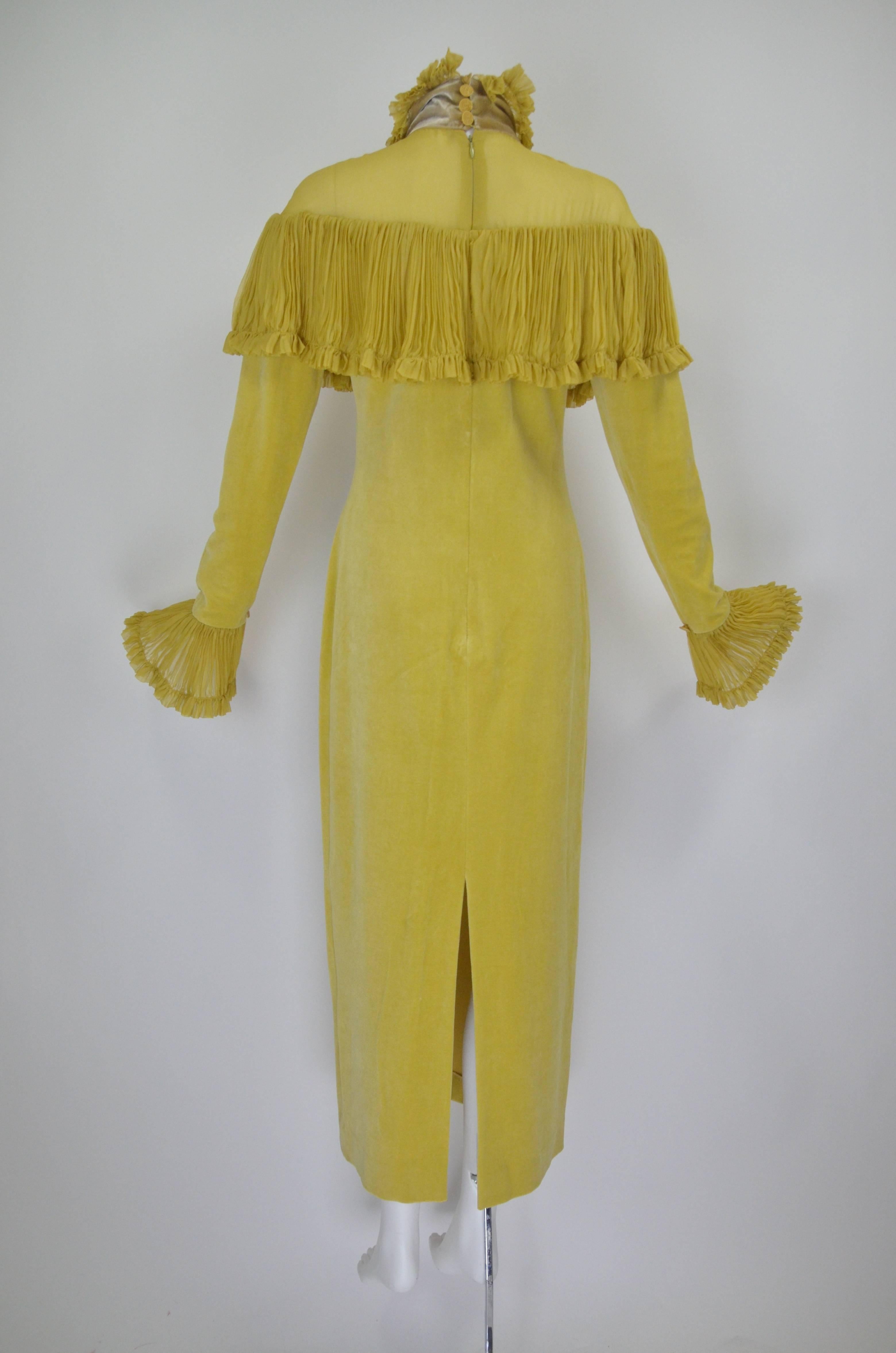 Yellow 1990s Chloe Marigold Velvet Gown with Chiffon Pleating