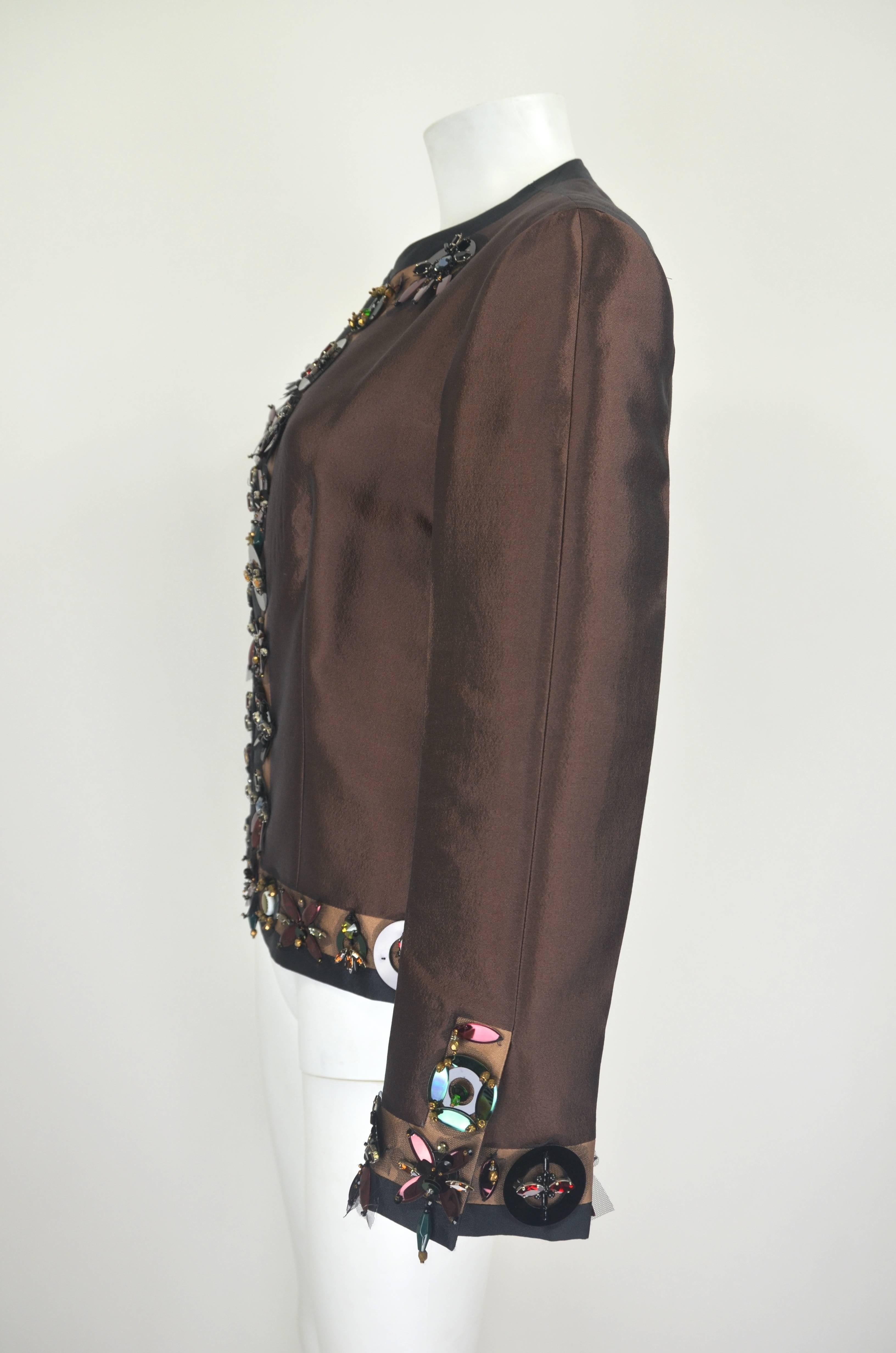 Women's Prada Silk Wool Evening Jacket with Paillettes and Rhinestones For Sale