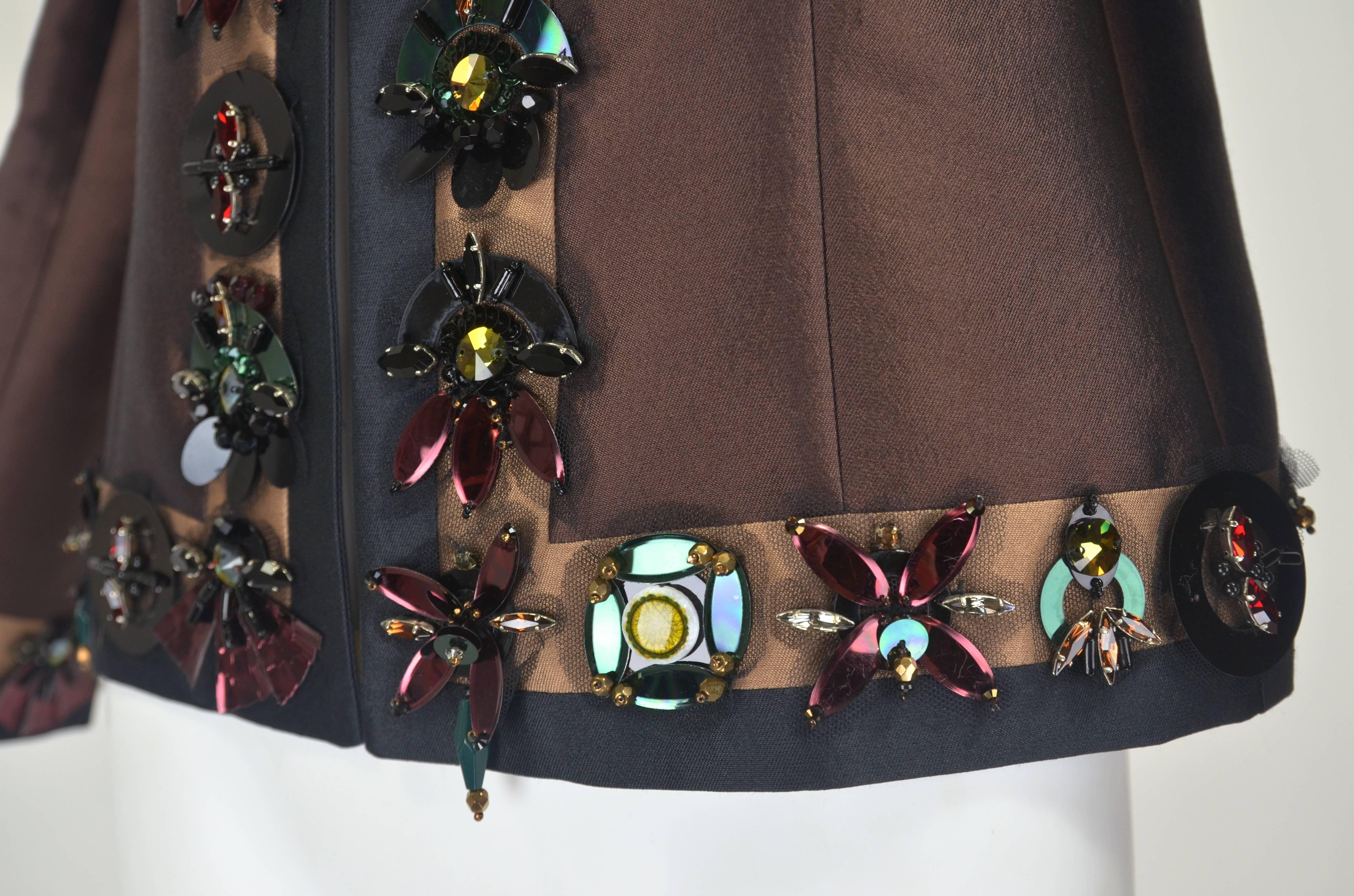Prada Silk Wool Evening Jacket with Paillettes and Rhinestones For Sale 3