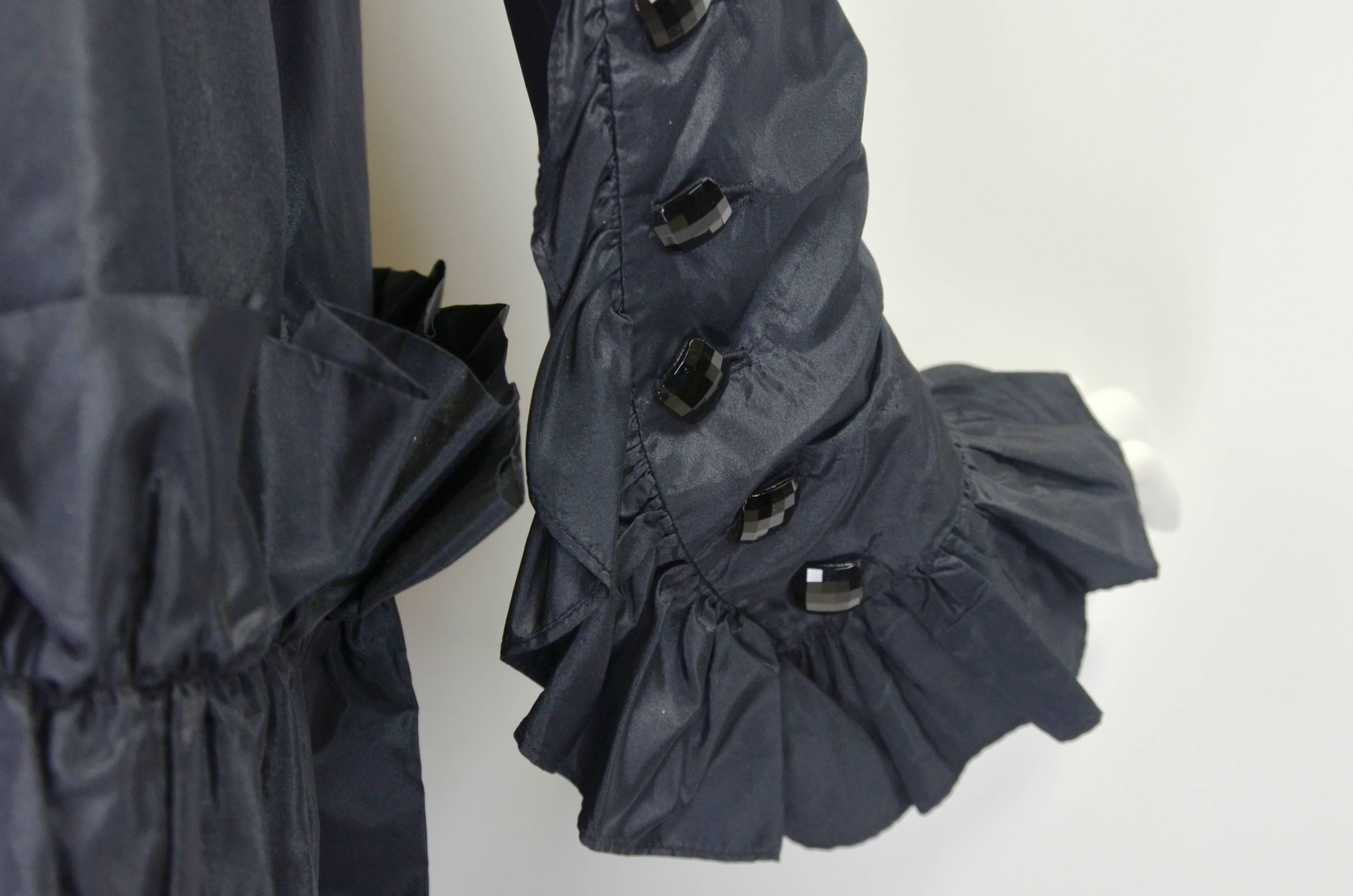 1980s Yves Saint Laurent Black Taffeta and Velvet Trapeze Peasant Dress For Sale 2