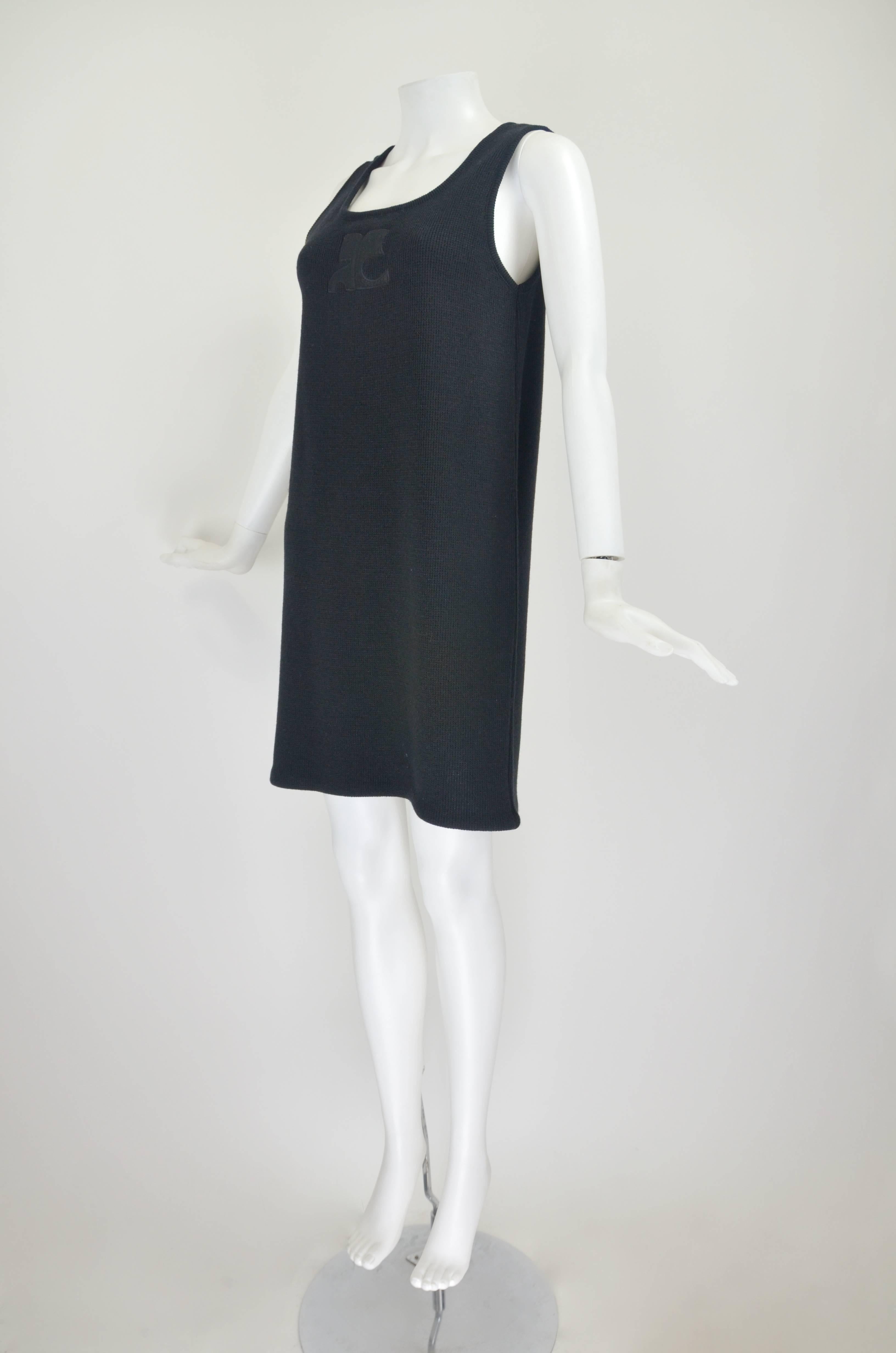 1990s Courreges Black Knit Wool Dress with Iconic Logo In Excellent Condition For Sale In Los Angeles, CA