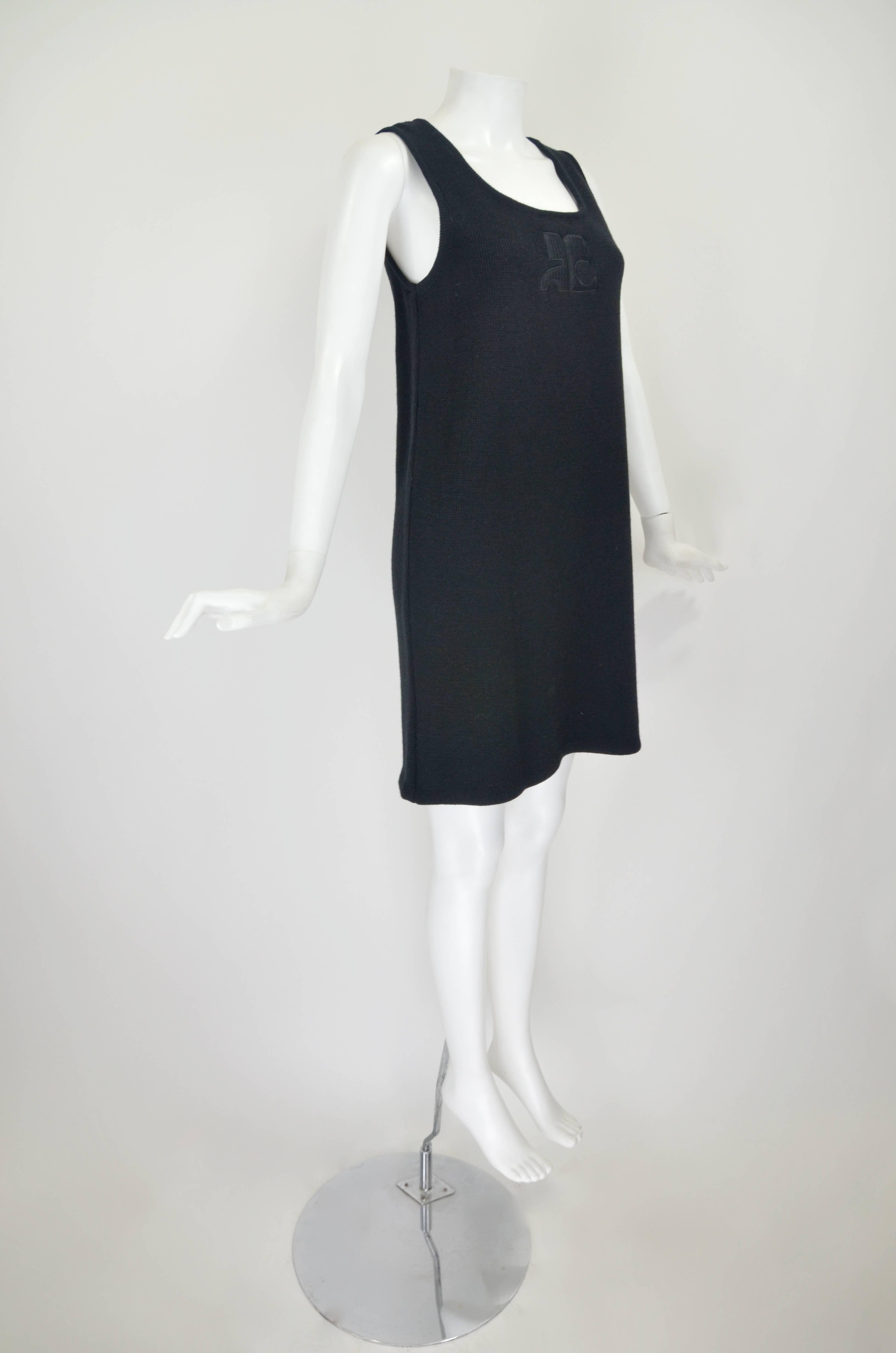 Women's 1990s Courreges Black Knit Wool Dress with Iconic Logo For Sale
