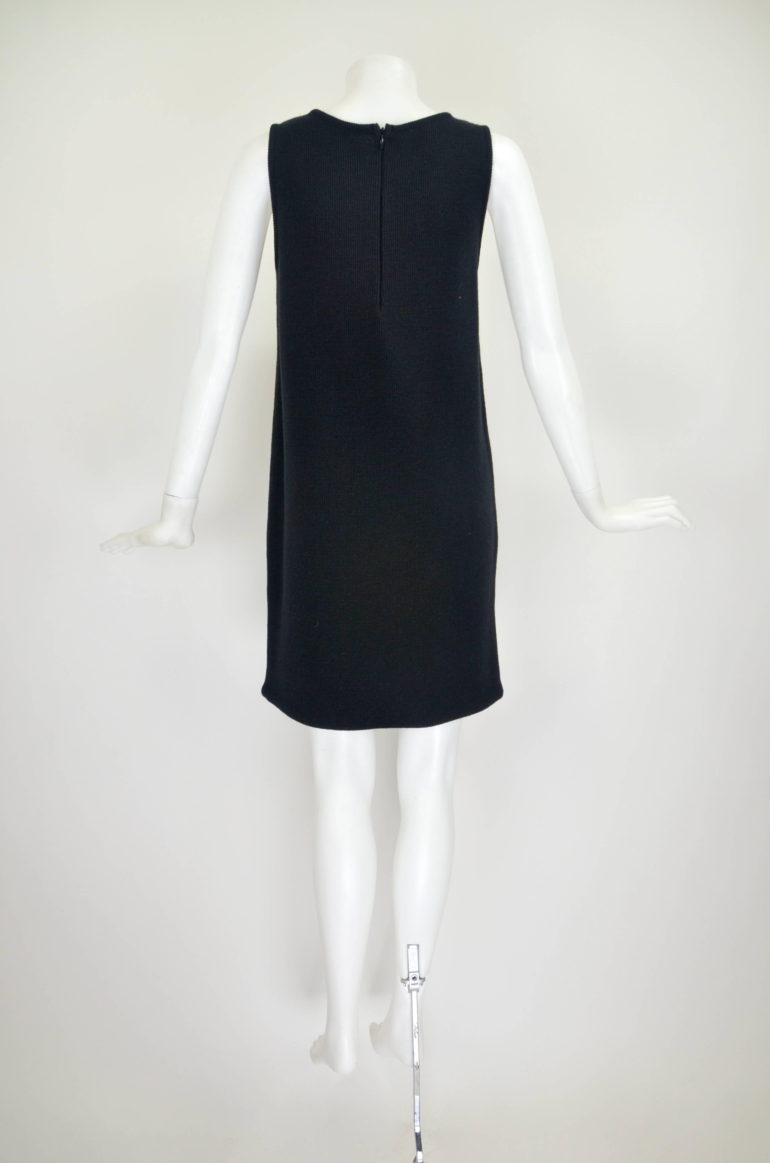 1990s Courreges Black Knit Wool Dress with Iconic Logo For Sale 1