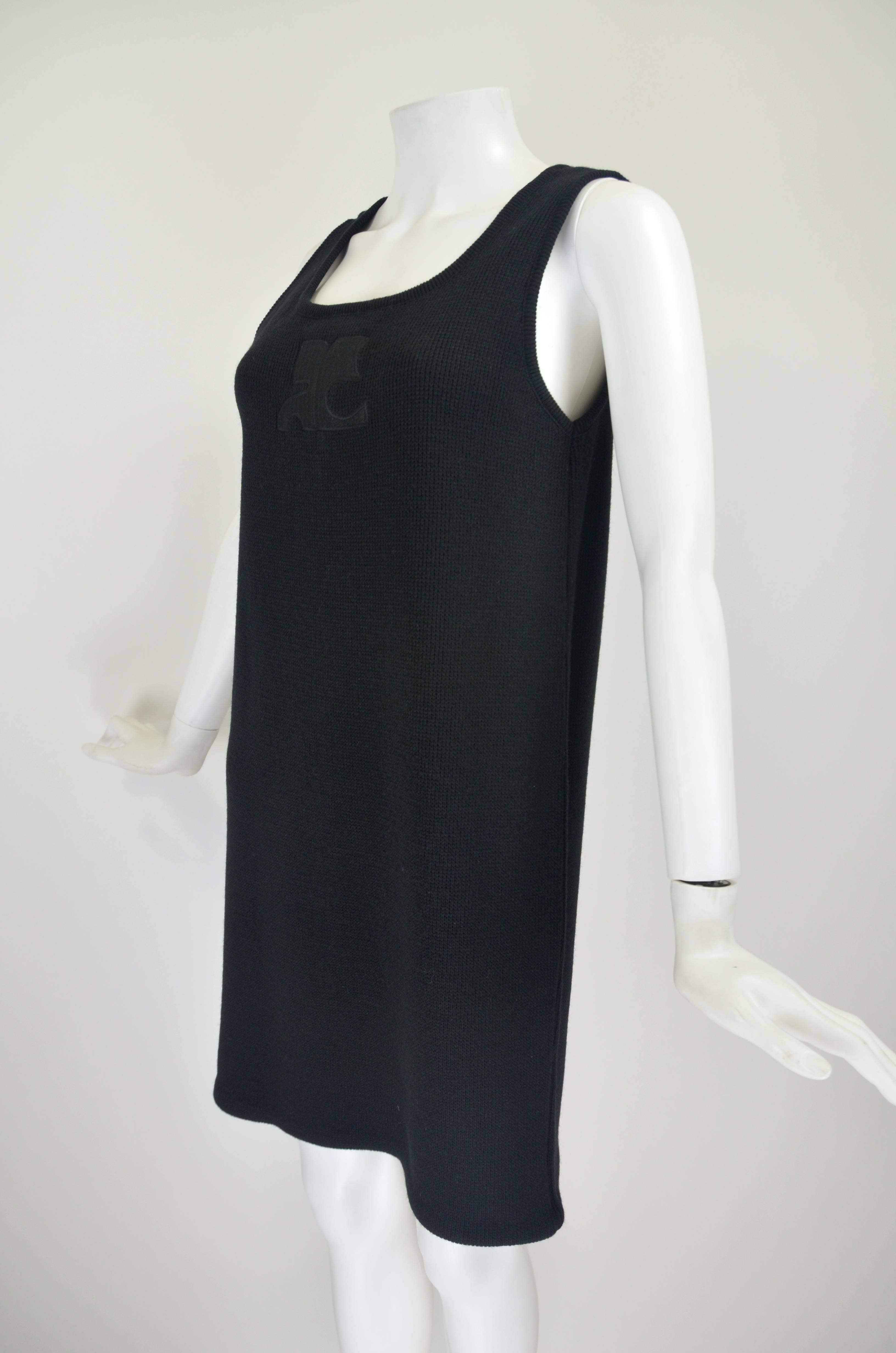 1990s Courreges Black Knit Wool Dress with Iconic Logo For Sale 2