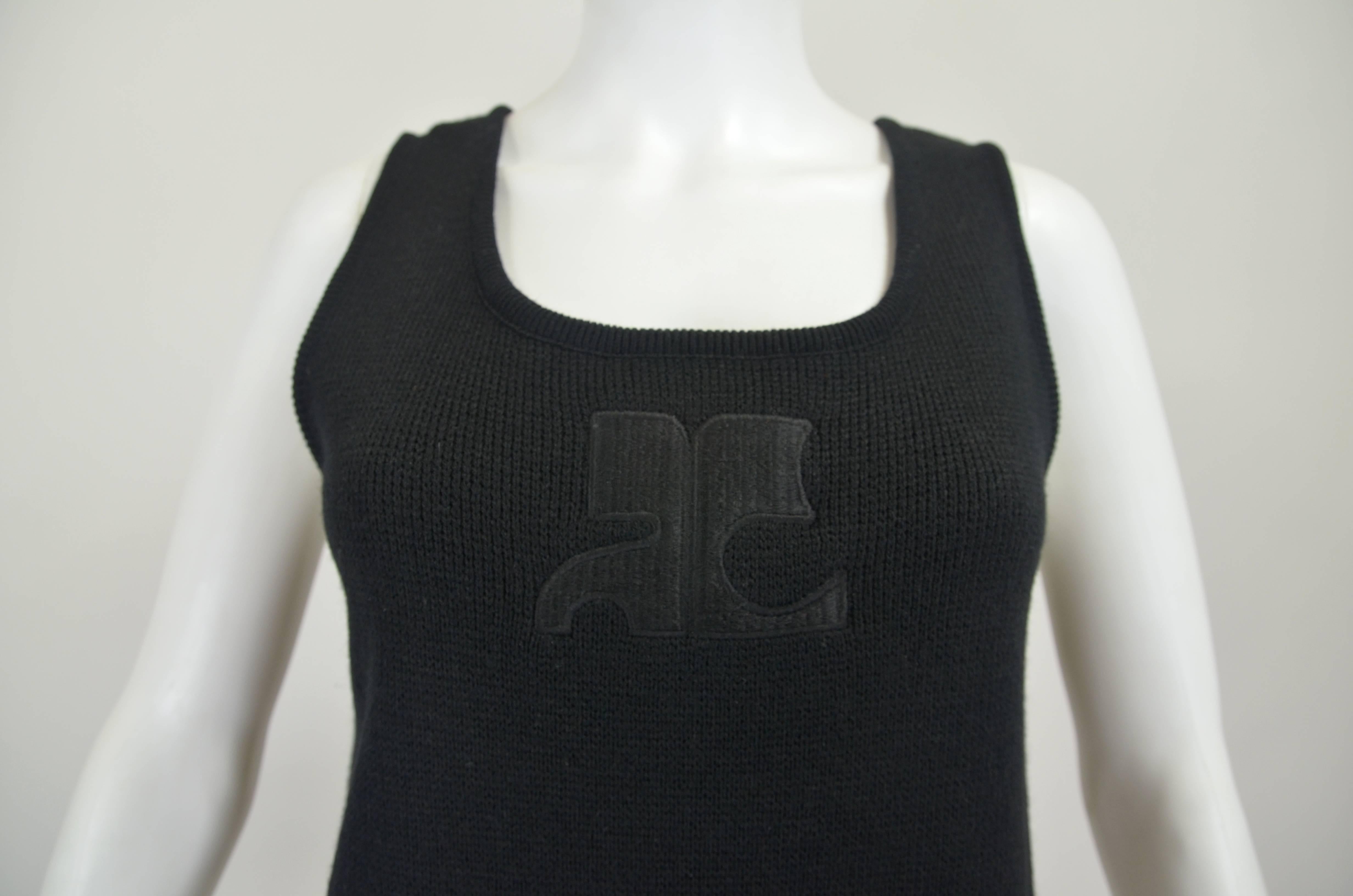 1990s Courreges Black Knit Wool Dress with Iconic Logo For Sale 4