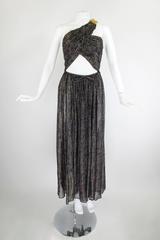 1970s Tita Rossi Metallic Painterly Paisley Evening Gown with Wrap