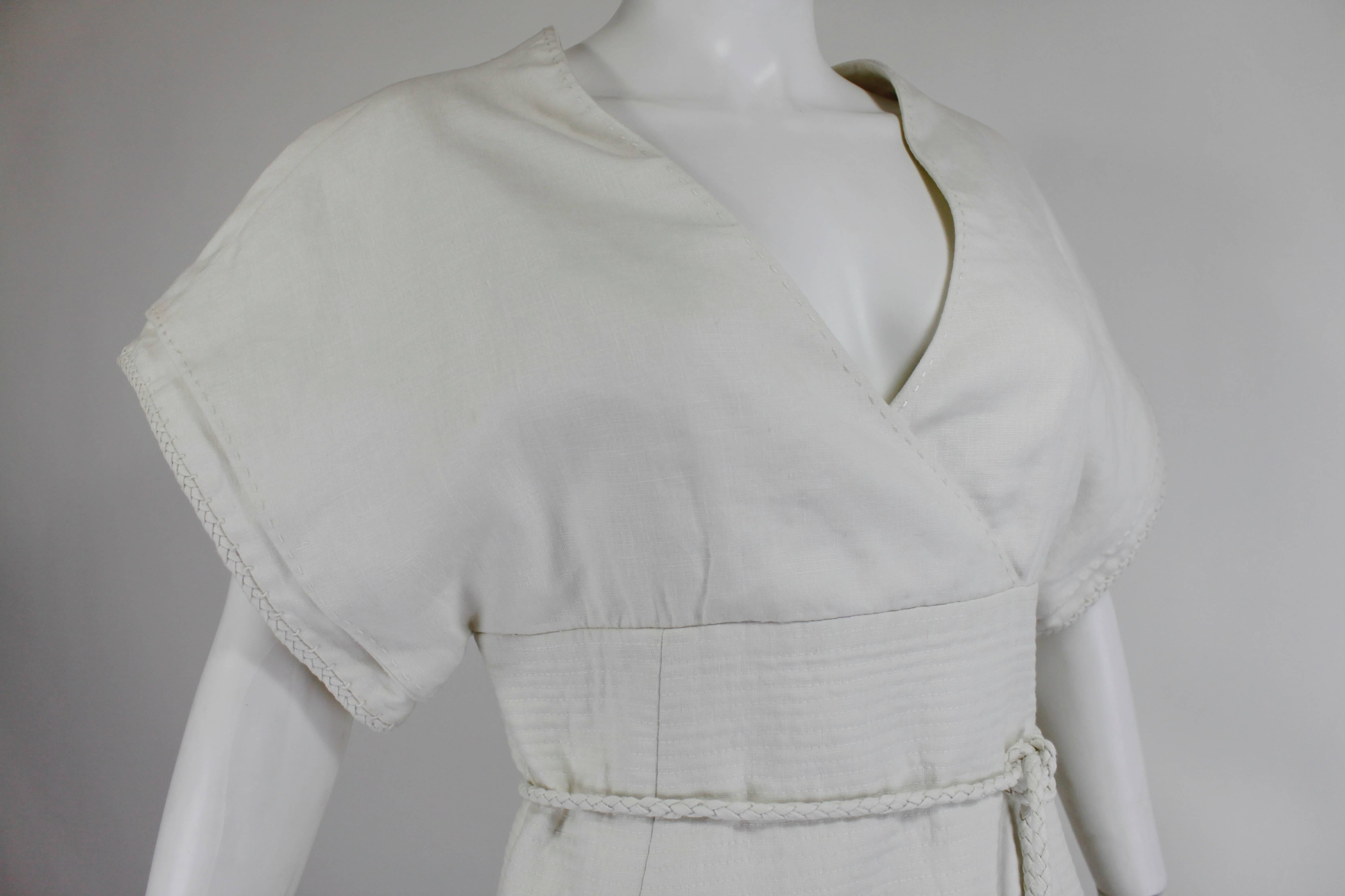 Women's Chado Ralph Rucci Off-White Linen Dress