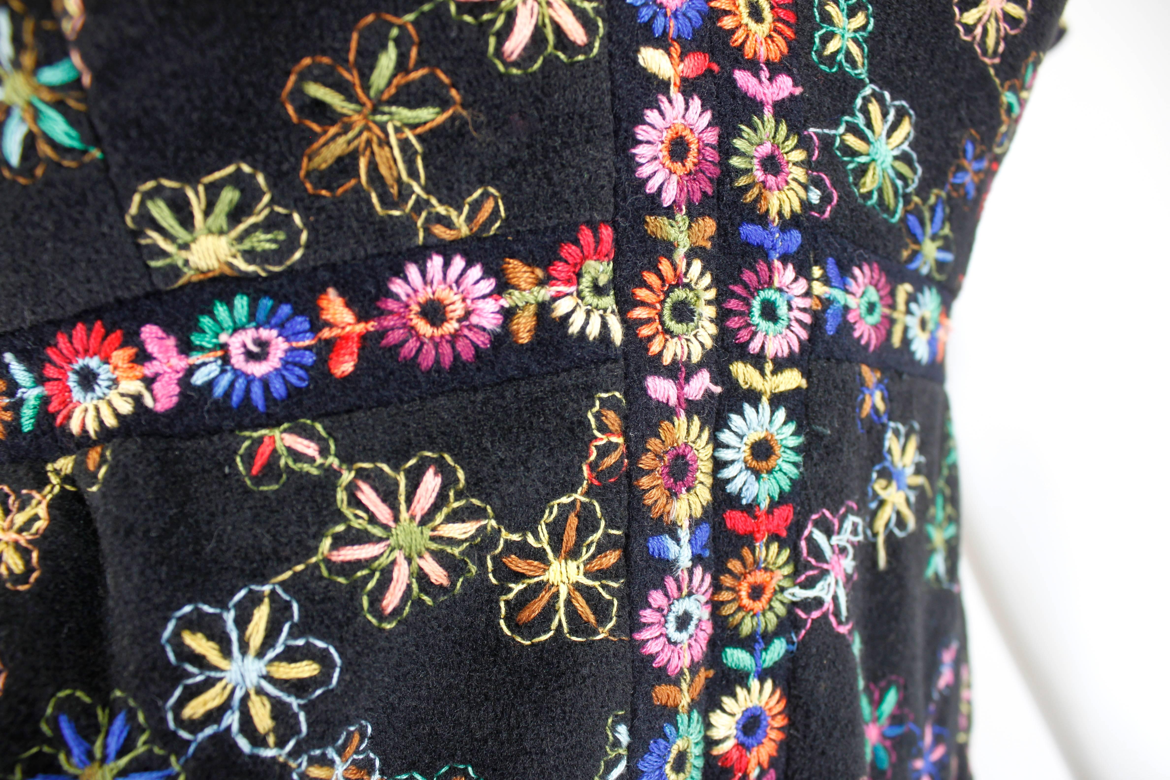 1970s Sant' Angelo Attribution Black Rainbow Embroidered Floral Maxi Dress 2