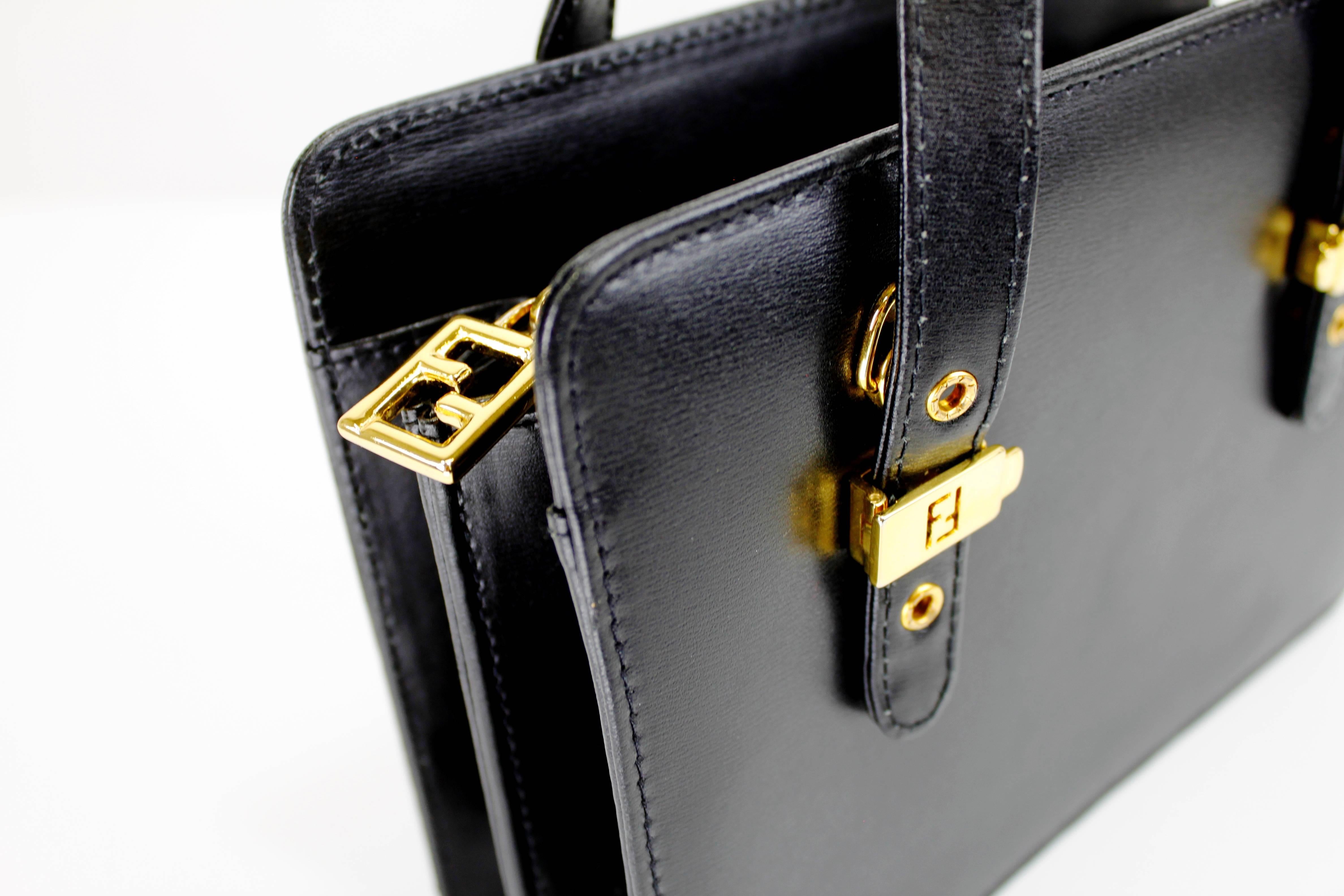 Women's Fendi Black Epi Leather Handbag with Detachable Shoulder Straps