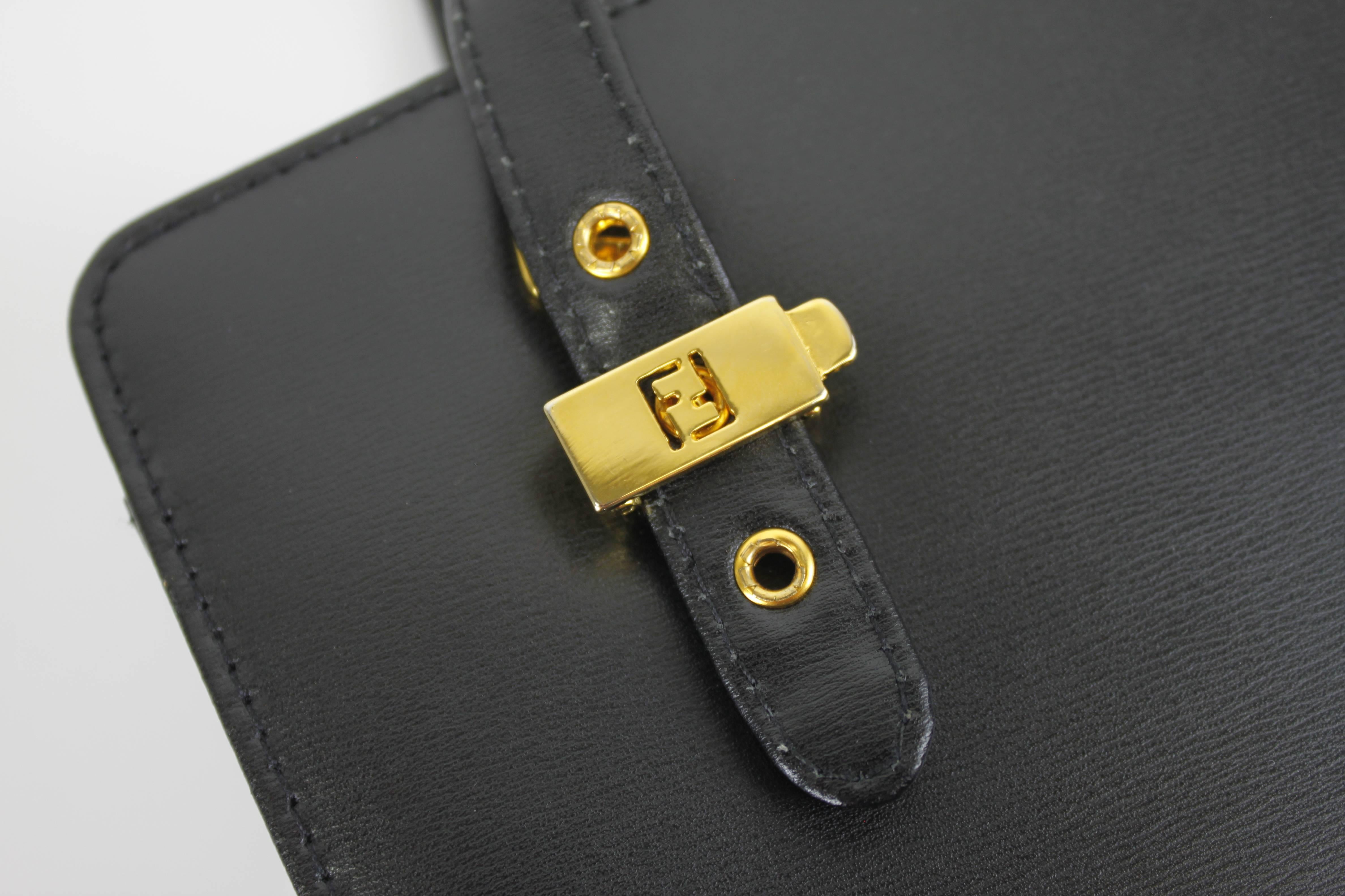 Fendi Black Epi Leather Handbag with Detachable Shoulder Straps 1