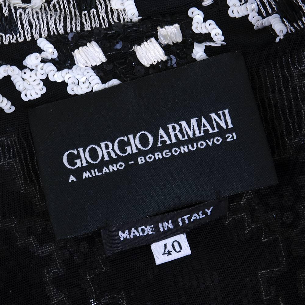 Late 1990s Giorgio Armani Black Organza Blazer with White Graphic Sequins 1