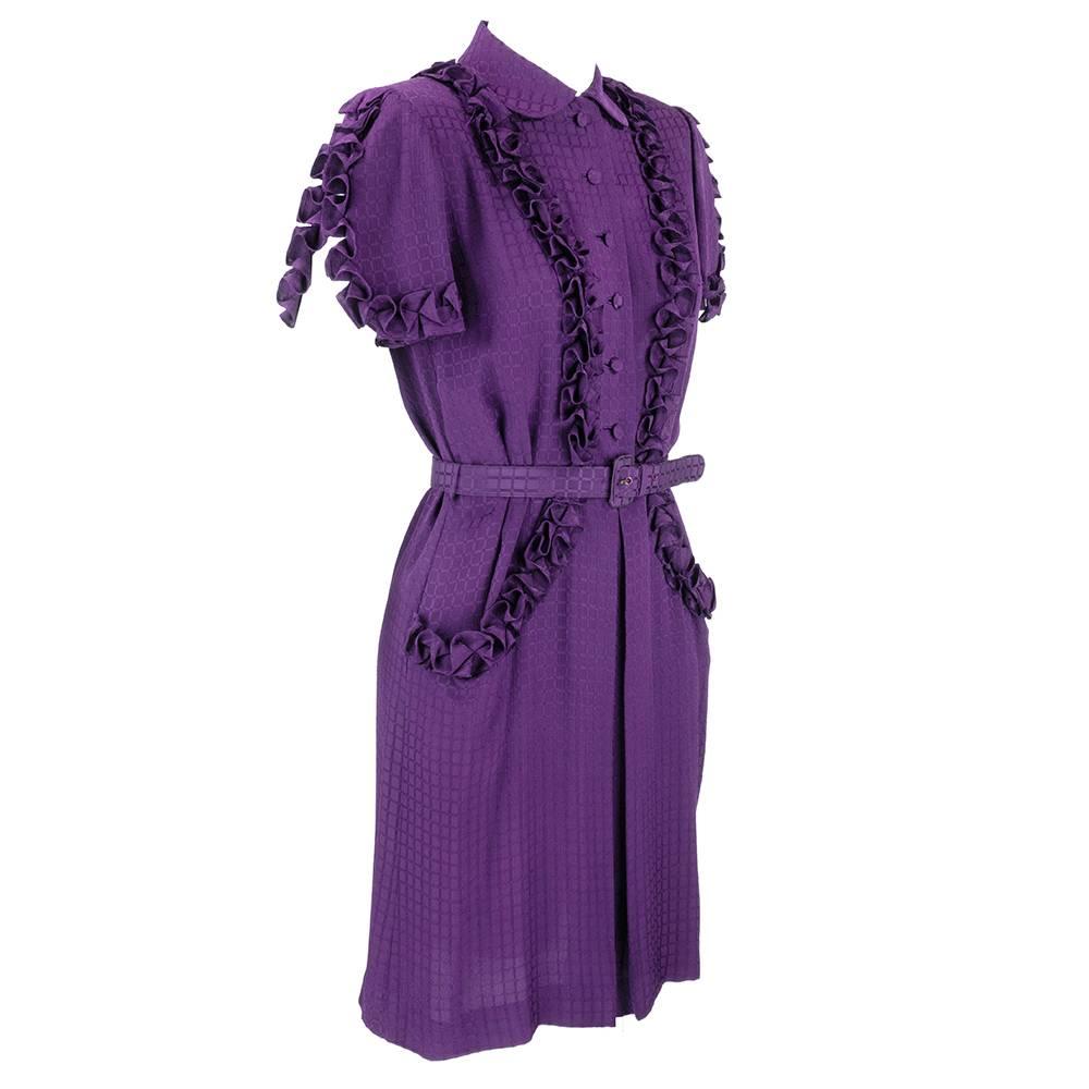 Andre Laug 1970s Purple Silk Day Dress In Excellent Condition In Los Angeles, CA
