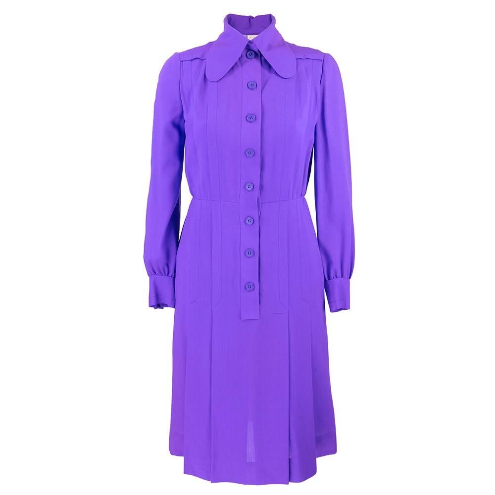 1970s Patou Violet Button Front Shirt Dress For Sale
