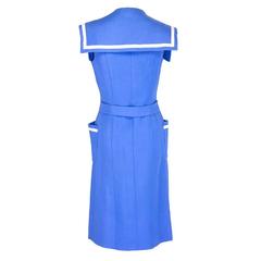 1960s Traina-Norell Cornflower Blue Linen Sailor Dress
