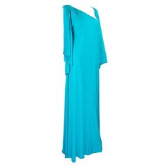1970s Halston Aqua Jersey Caftan