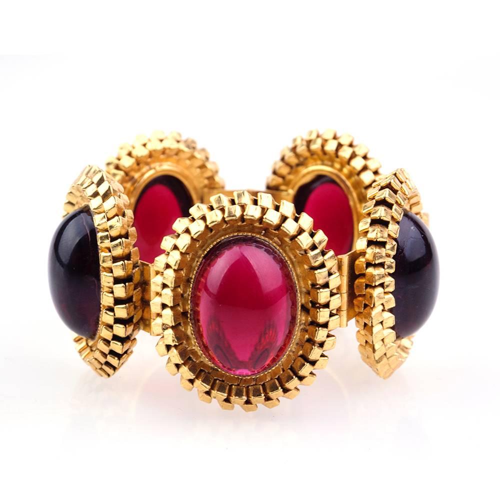 1970s William De Lillo Ruby Glass Bracelet  In Excellent Condition For Sale In Los Angeles, CA