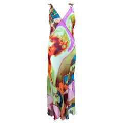 1990s Jean Paul Gaultier Abstract Profile Print Chiffon Dress