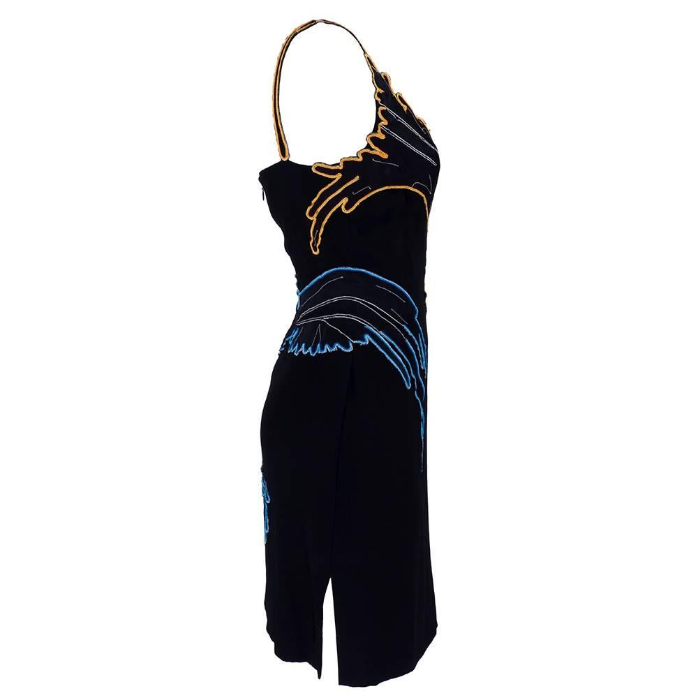 Black 2000s Lanvin Body Con Dress with Winged Motif