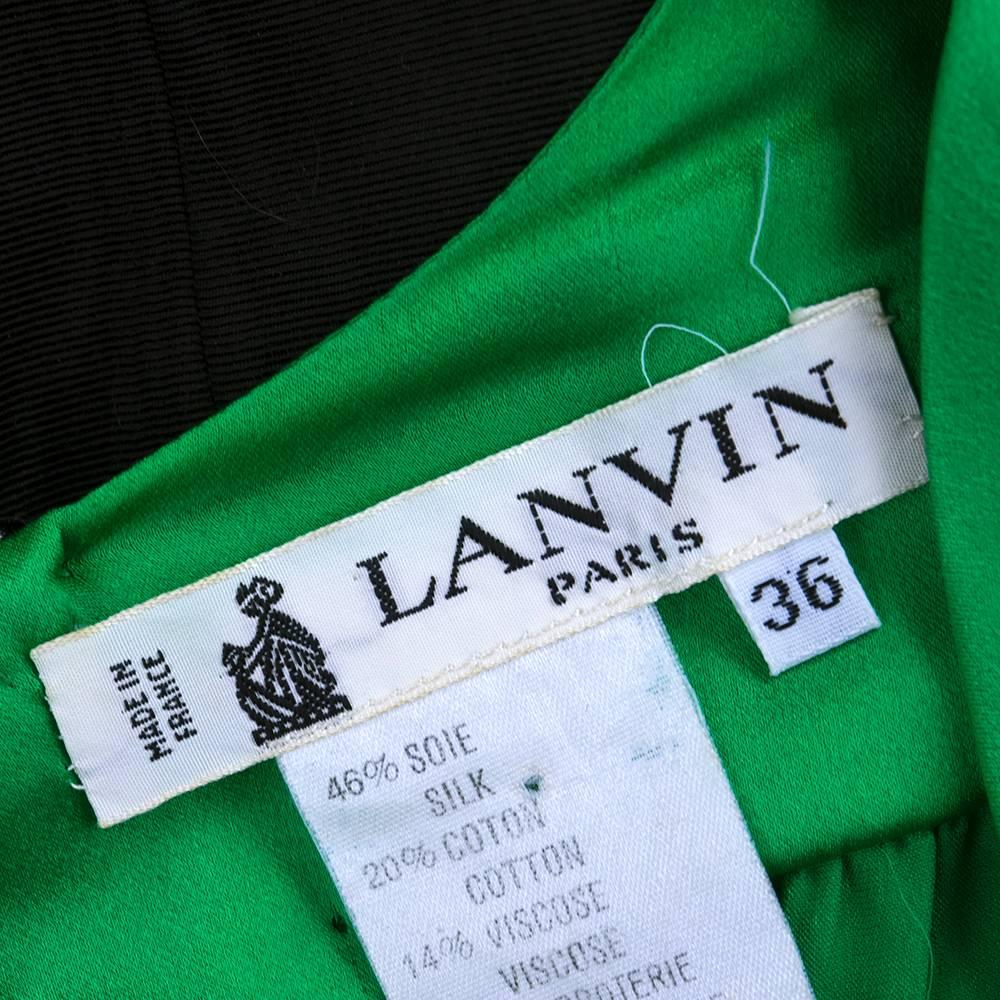 1990s Lanvin Green and Black Silk Cocktail Dress For Sale 1