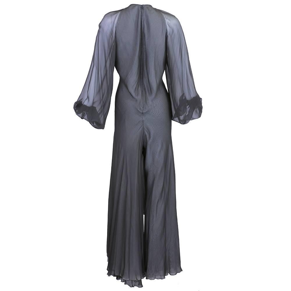 Gray 1970s Stavropoulos Grey Chiffon Jumpsuit