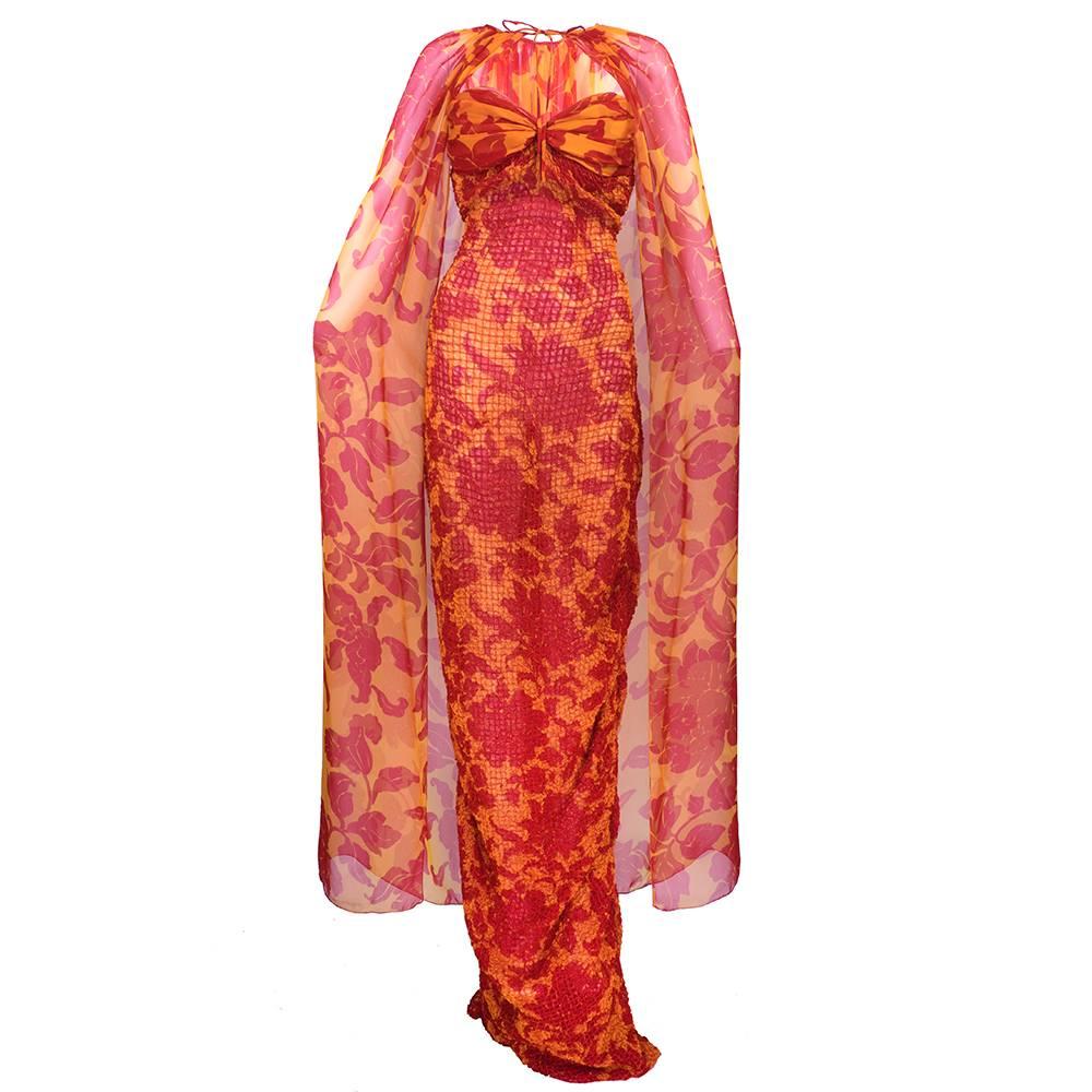 1990s Galanos Chiffon gown with Matching cape
