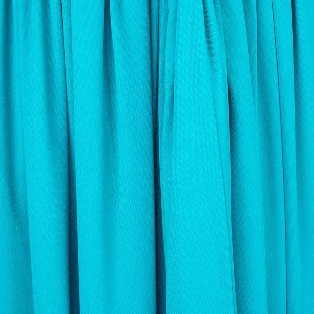 1970s Donald Brooks Teal Jersey Full Length Dress For Sale 1