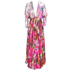 Yuki Floral 1970s Silk Chiffon Gown