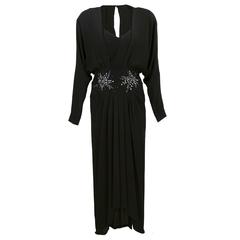 80s Gucci Black Silk Evening Gown w/Beaded Waist Detail