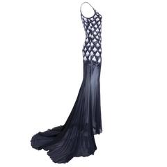 Unlabelled 1990s Body Conscious Evening Gown with Sheer Skirt with Train