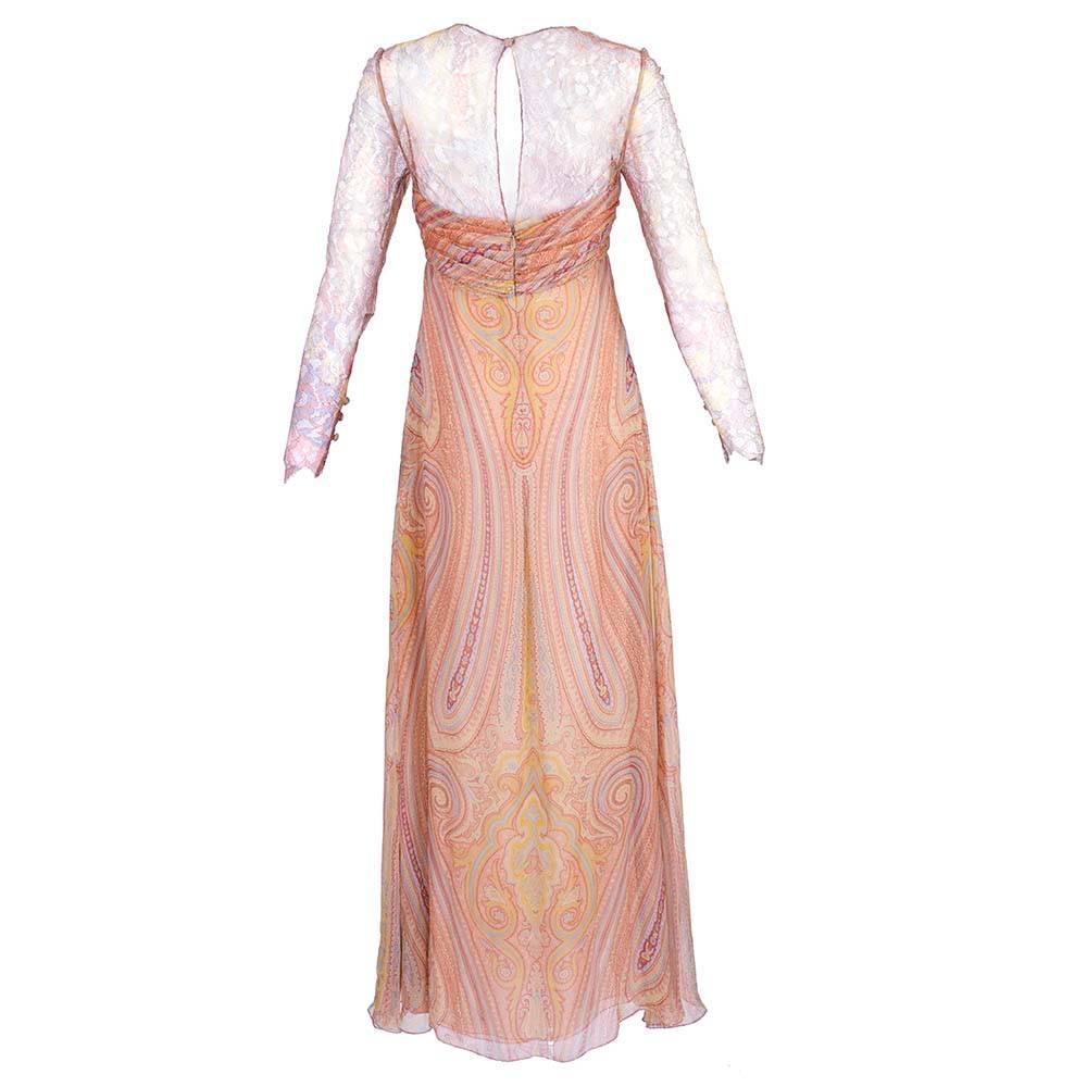 Beige Bill Blass 1980s Lace and Chiffon Paisley Gown For Sale