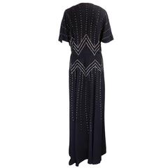 1930s Black Crepe Gown Encrusted with Rhinestones