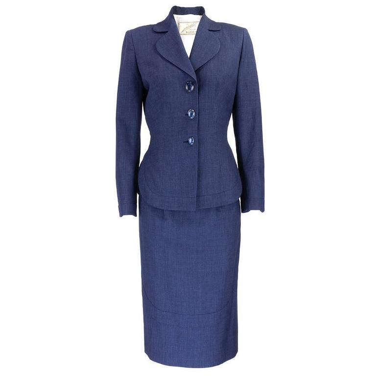 Irene 1950s Suit with Asymmetrical Buttons For Sale at 1stDibs
