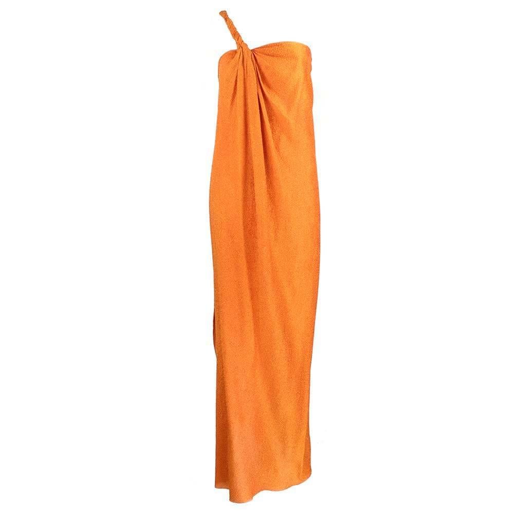  Holly's Harp 1970s Orange Crepe One Shoulder Gown For Sale