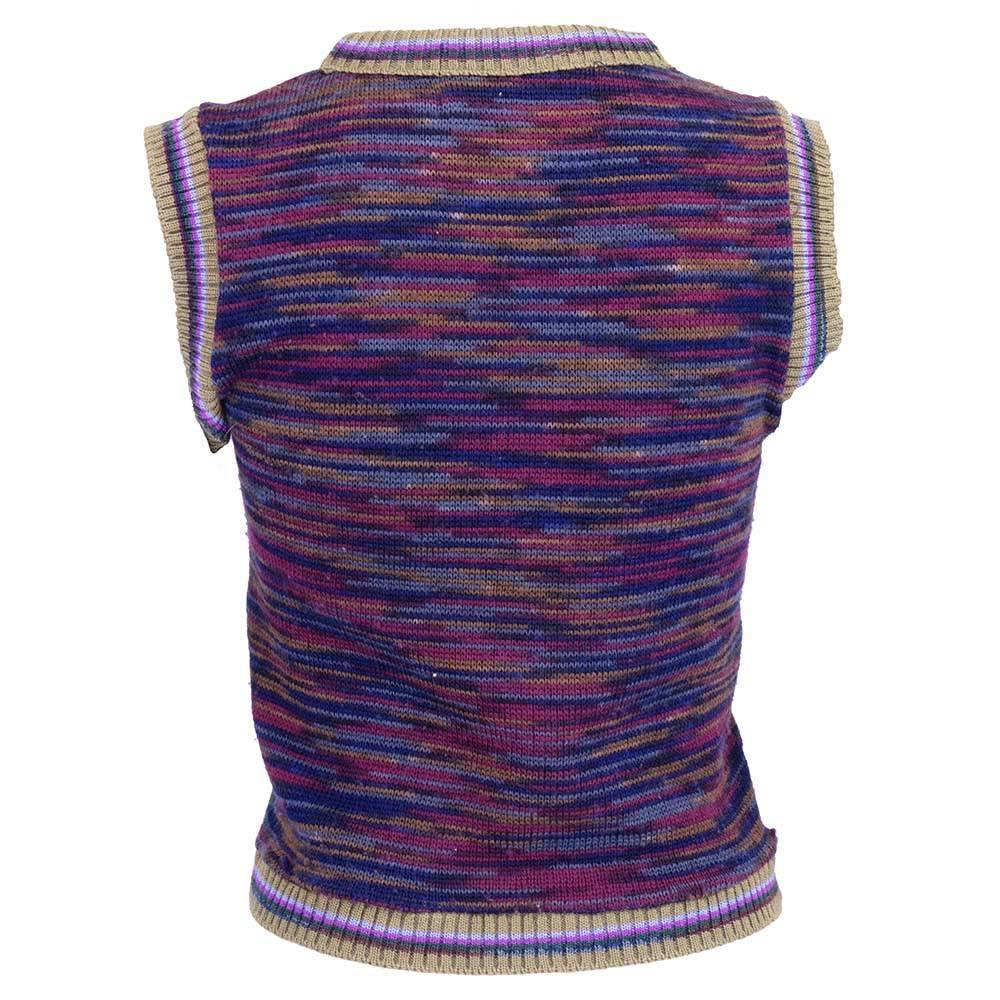 Very rare example of Bill Gibb knitwear from the 1970s.  100% wool, multi-colored with ribbed detail in a happy pattern. So cute!