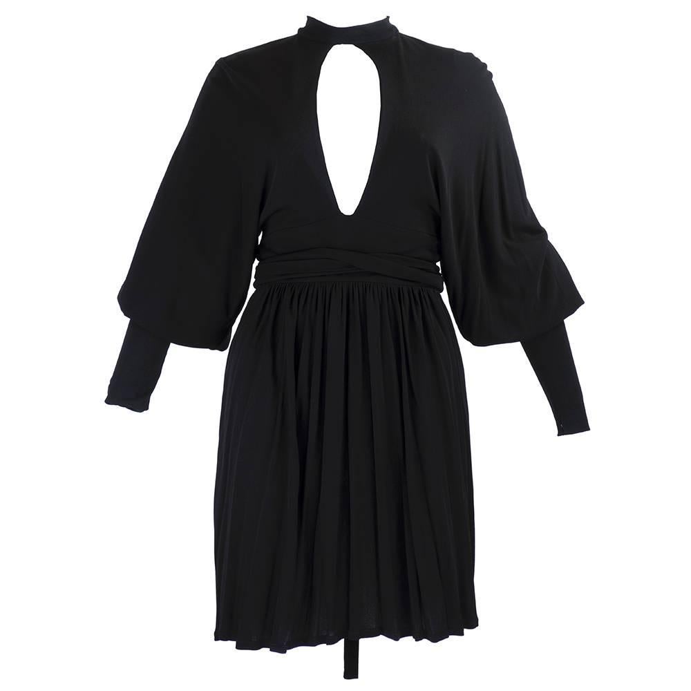  Gina Fratini 1970s Black Jersey Mini Dress For Sale