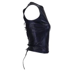 1980s Lifetime Versace Black Leather Lace Up Top