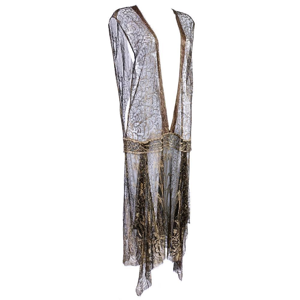 1920s Gold Bullion Sheer Lace Dress For Sale