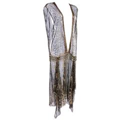 1920s Gold Bullion Sheer Lace Dress