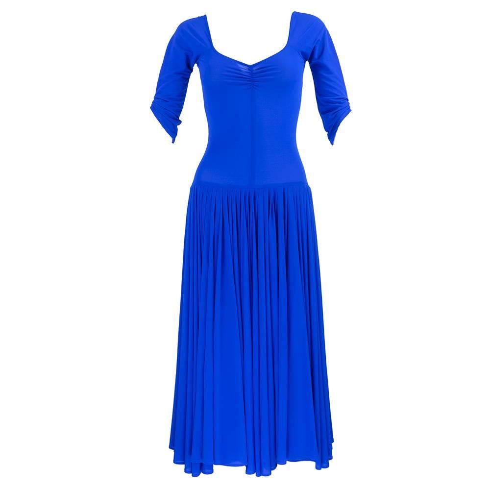  Norma Kamali 1990s Blue Jersey Dress  In Excellent Condition In Los Angeles, CA