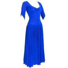 Retro  Norma Kamali 1990s Blue Jersey Dress 