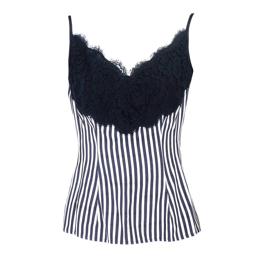 Beautifully tailored Valentino fitted jacket and matching lace trimmed camisole. Dramatic black and white stripes with interesting construction. Fully lined. Although no fabric content is noted  - feels like silk. Measurements for camisole: 36