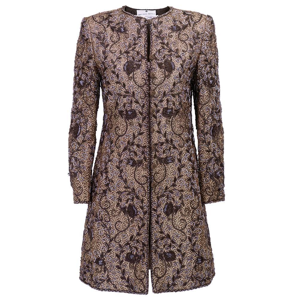 Oscar de la Renta 1980s Brown Beaded Evening Coat For Sale