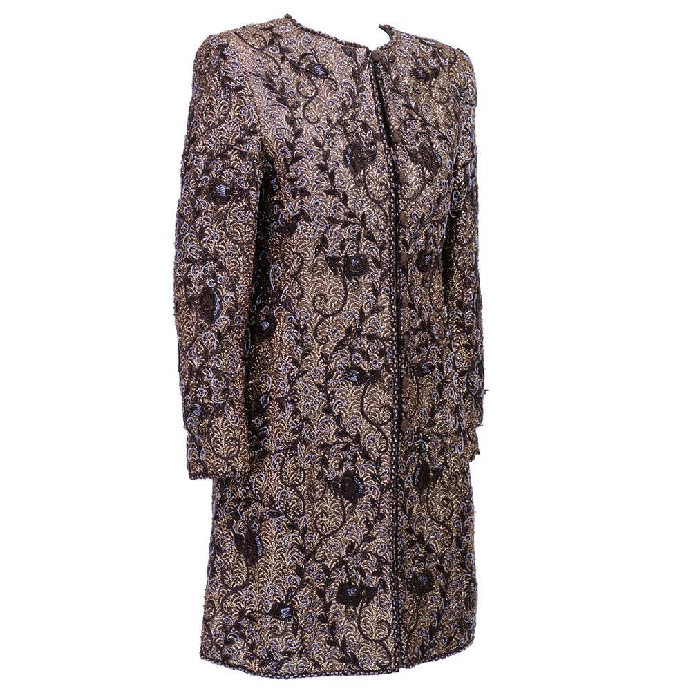 Black Oscar de la Renta 1980s Brown Beaded Evening Coat For Sale