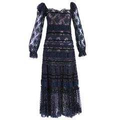 1970s Sant Angelo Midi Dress of Black Lace